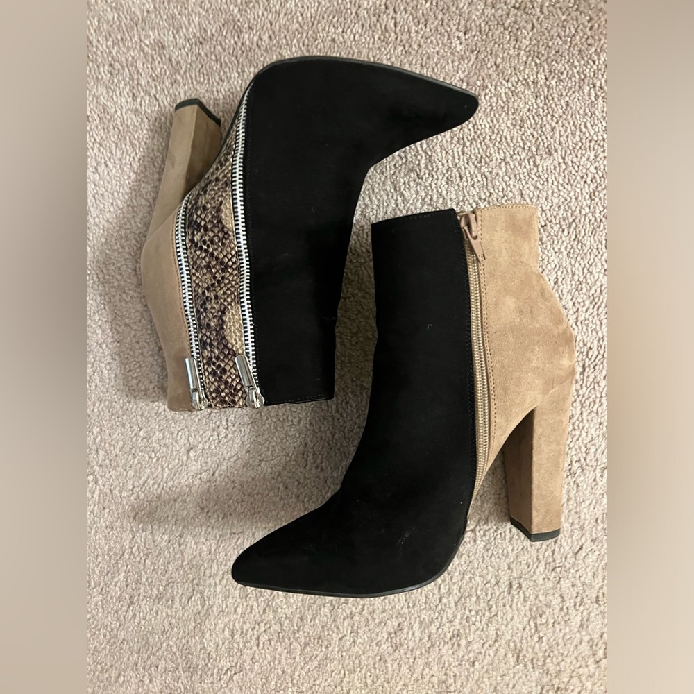 Black and Beige Patterned Booties